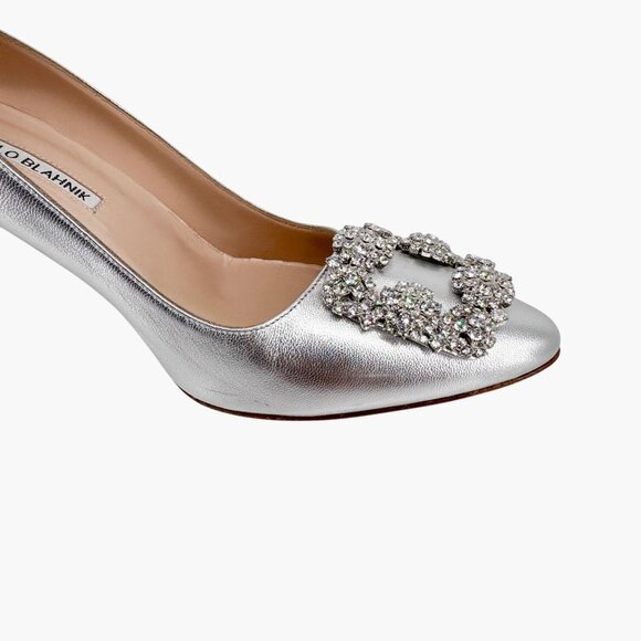 Manolo Blahnik Hangisi Pumps Heels Silver Size 39 US 9 Women Crystal Buckle - Picture 13 of 15